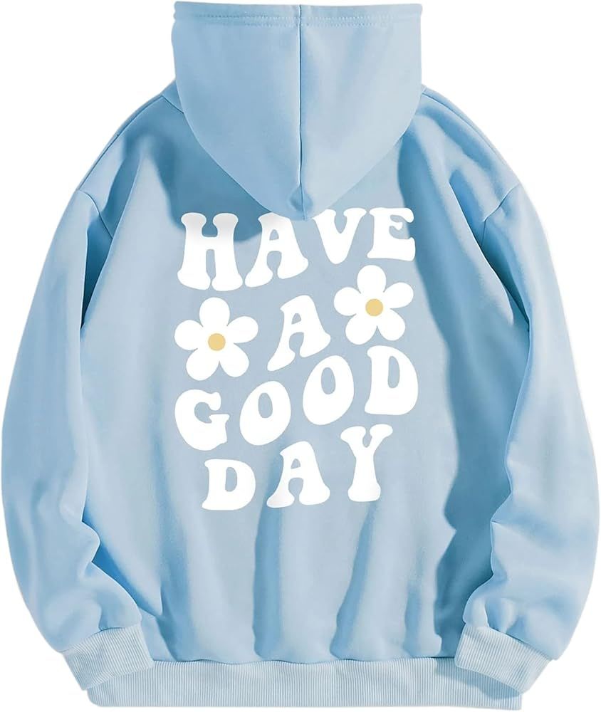 MISSACTIVER Women Oversized Floral Slogan Letter Graphic Hooded Sweatshirt Drop Shoulder Kangaroo Po | Amazon (US)