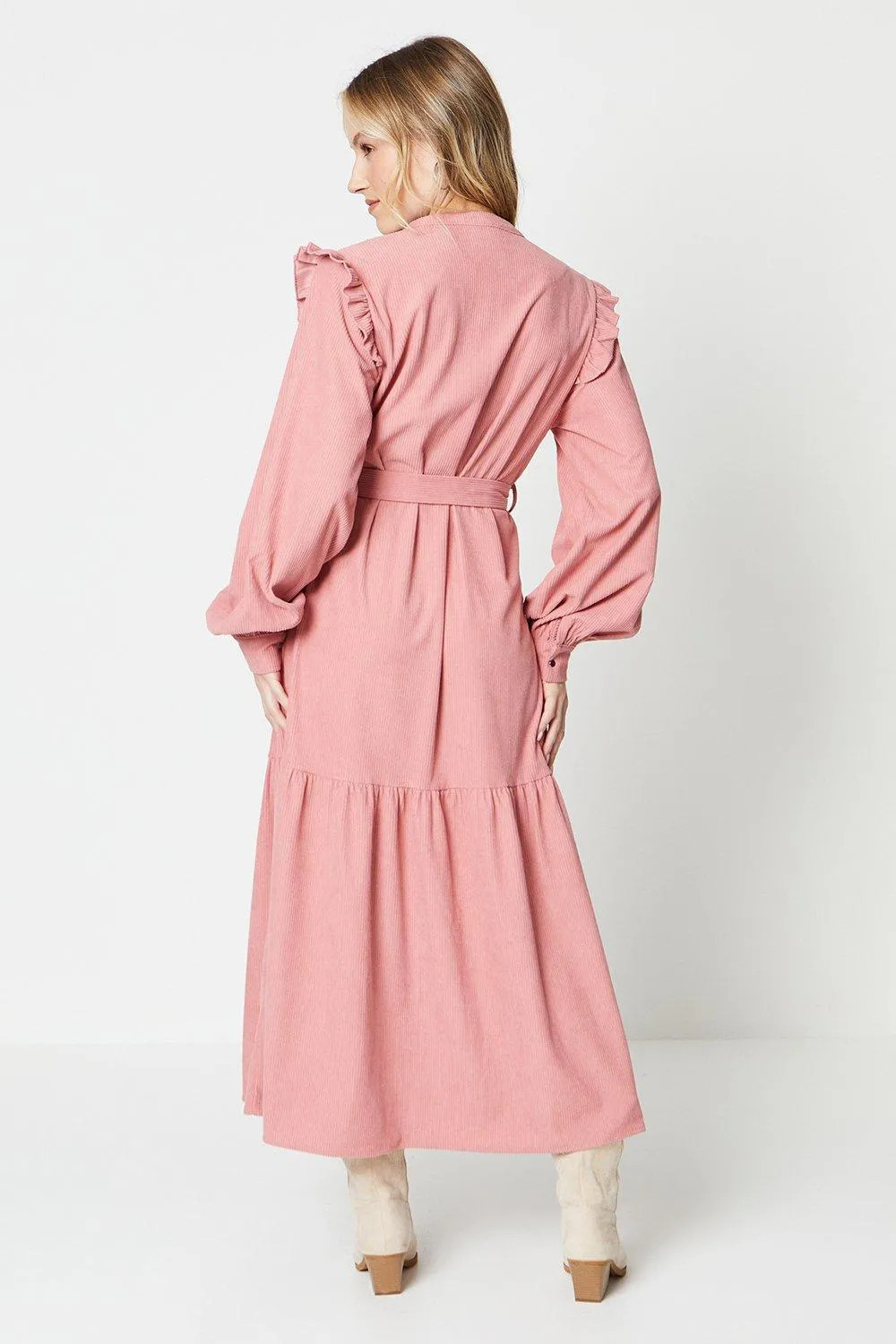 Dresses | Cord Embroidered Frill Belted Midi Dress | Oasis | Oasis UK & IE
