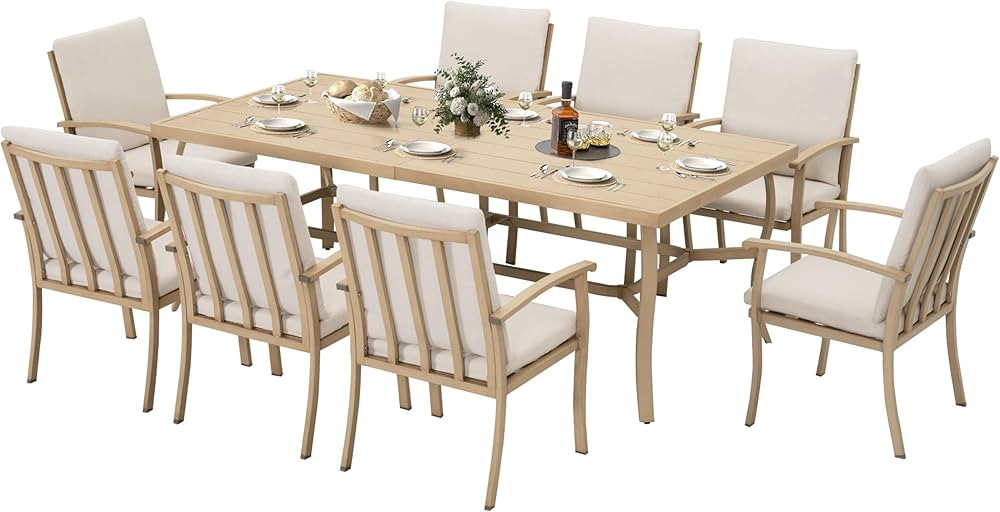 HAPPATIO Aluminum 9 Piece Patio Dining Set - Aluminum Outdoor Dining Set for 8, Patio Dining Tabl... | Amazon (US)