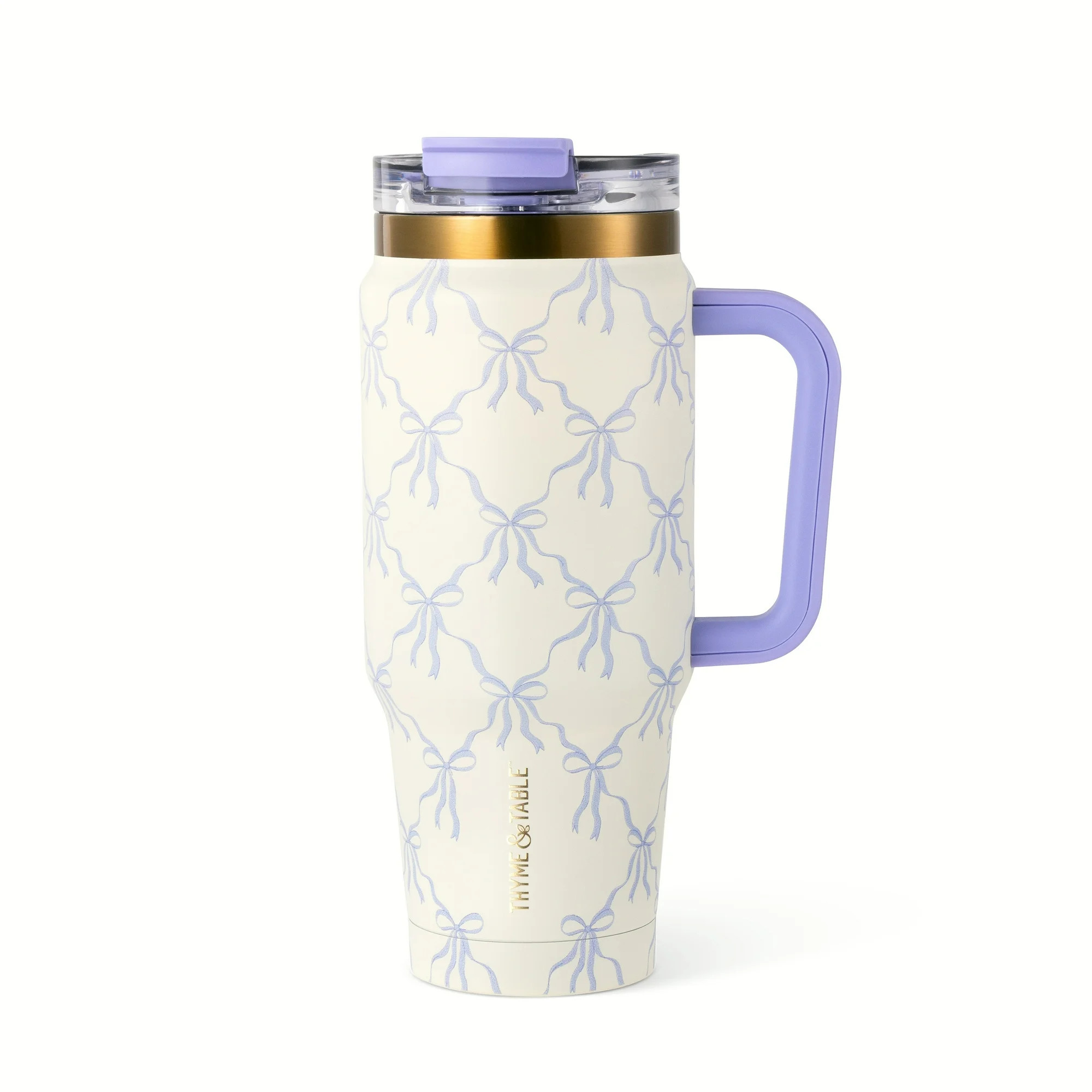 Thyme & Table 32oz Stainless Steel Luna Tumbler with Handle and Dual Straw Lid, Bow Lattice | Walmart (US)