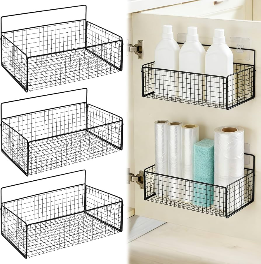 3 Pack Self Adhesive Cabinet Door Organizer - Metal Inside Cabinet Lid Storage Holder Wall Mounte... | Amazon (US)