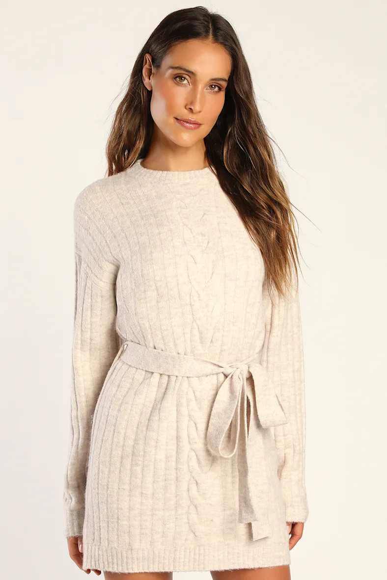 Wishing on Winter Cream Cable Knit Mini Sweater Dress | Lulus (US)