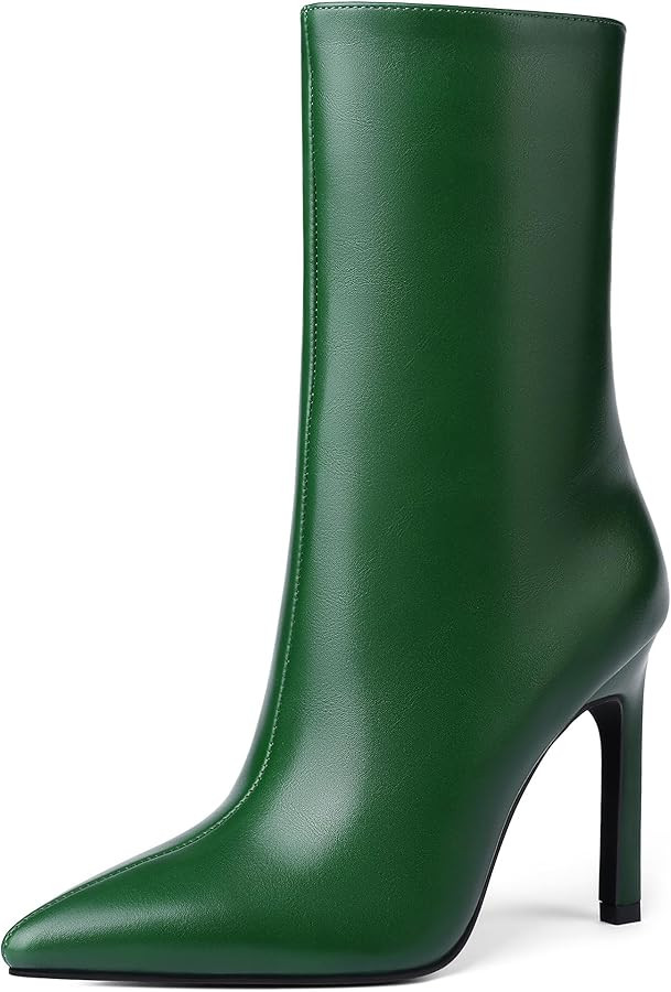 Reitoye Women's Ankle Boots Metallic Chunky Block Heel Square Toe Zipper Mid Calf Boots | Amazon (US)