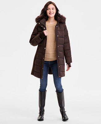 Women's Faux-Fur-Trim Hooded Puffer Coat, Exclusively at Macy's | Macy's
