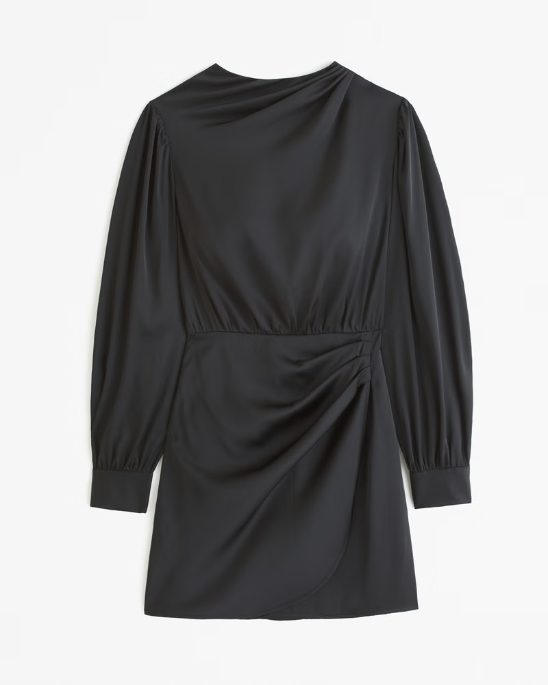 Women's Long-Sleeve Satin Draped High-Neck Mini Dress | Women's New Arrivals | Abercrombie.com | Abercrombie & Fitch (US)