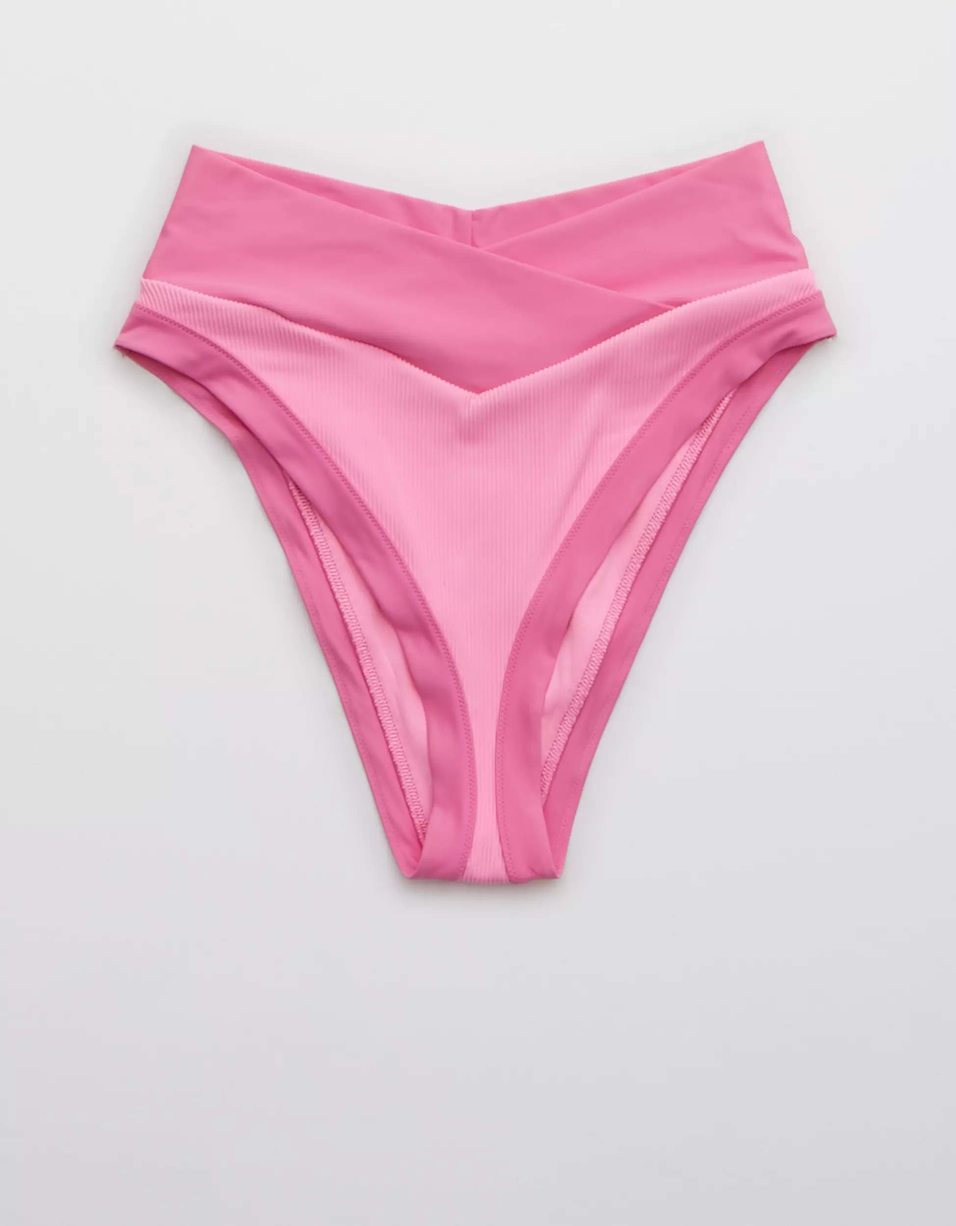 Aerie Ribbed Mix Crossover High Cut Cheeky Bikini Bottom | American Eagle Outfitters (US & CA)