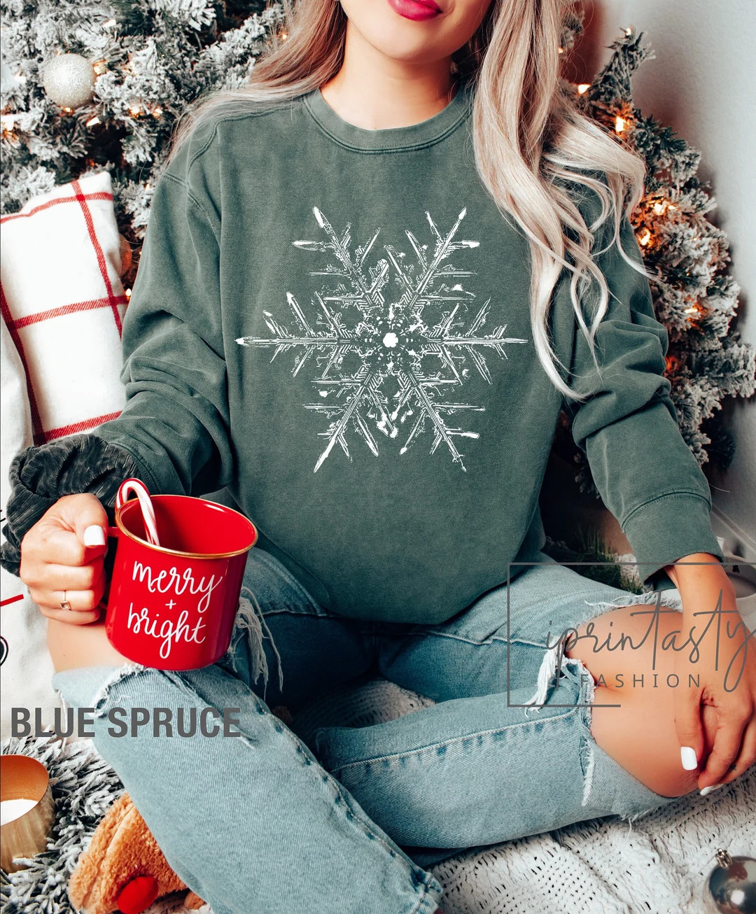 Comfort Colors® vintage Snowflake Sweatee, Holiday sweater, Matching Christmas Sweater, Family C... | Etsy (US)