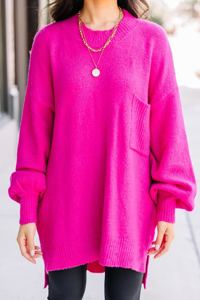 As It Happens Hot Pink Bubble Sleeve Sweater | The Mint Julep Boutique