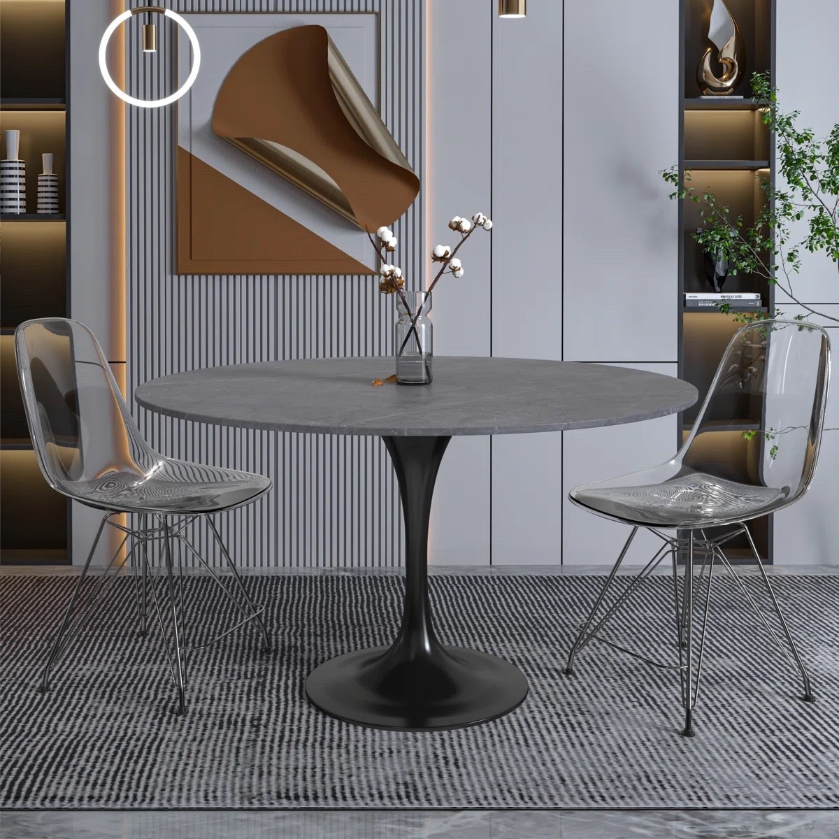 Heatherton 48" Round Dining Table with Sintered Stone Top and Black Steel Pedestal Base Kitchen Table Seats 2-6 Person

#LTKMothersDay #LTKxMadewell #LTKdayinmylife