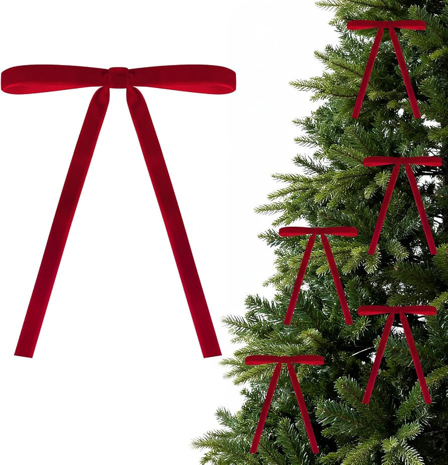 Red Velvet Bows for Christmas Tree, 24 Pcs 5x7 Inch Velvets Ribbon Tree Bows, Velvet Christmas Or... | Amazon (US)