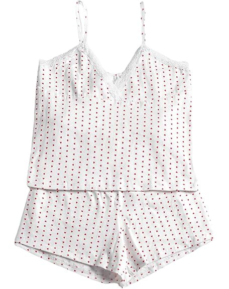 Seyurigaoka Women Y2k 2 Piece Lace Shorts Set Sleeveless V Neck Cami Top with Shorts Pajamas Sets... | Amazon (US)