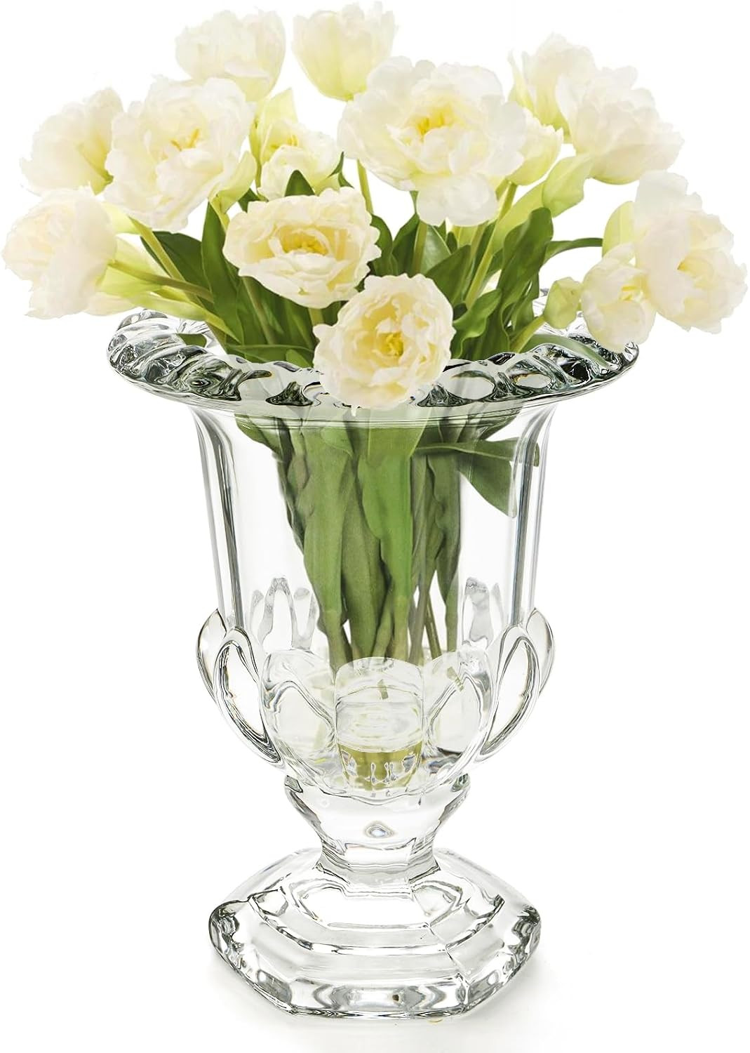 ELFULLY 8 Inch Glass Urn Vase, Large Crystal Glass Vase, Vintage Vases for Centerpiece, Pedestal Flower Bottle, Decorative Vases for Wedding Home Decor Housewarming Gift | Amazon (US)