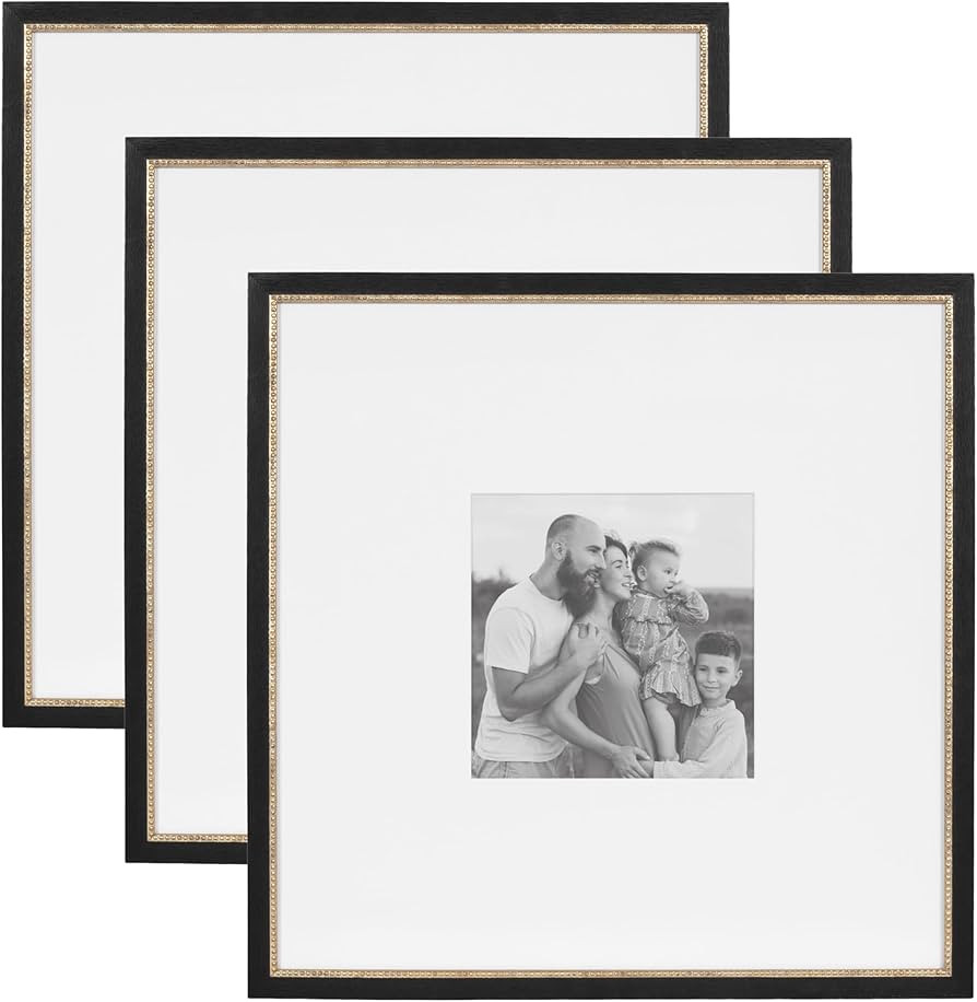 Kate and Laurel Wilbanks Traditional Square Picture Frame Set of 3, 18 x 18 matted to 8 x 8, Blac... | Amazon (US)