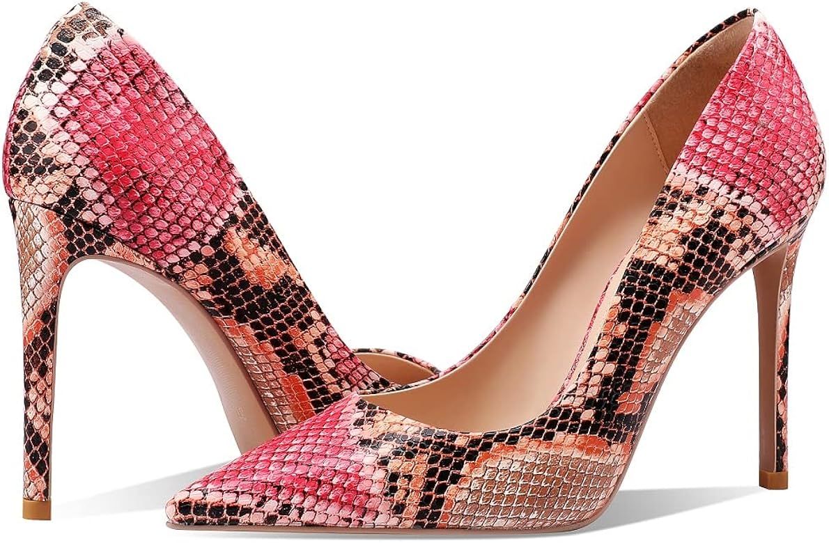 amiuwen Women Stilettos Pumps,Sexy Snakeskin,3.94" High Heels,Closed Pointed Toe,Dress Shoes for Wed | Amazon (US)