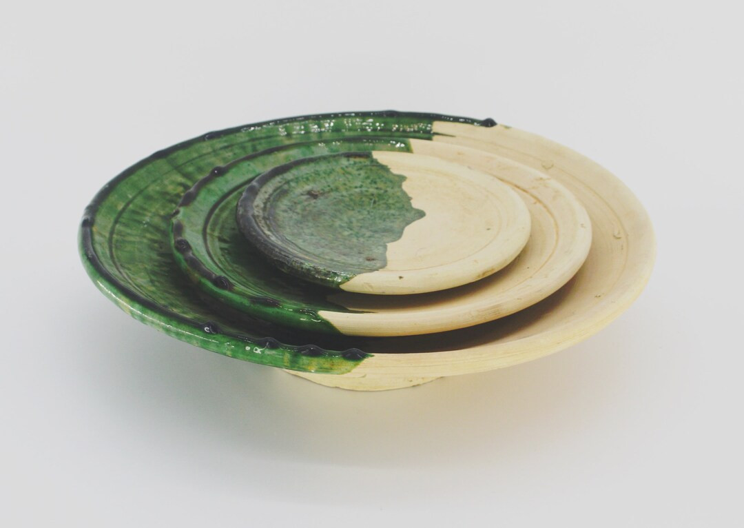 Half glazed Handmade Moroccan Tamegrout green Plate / Dish | Etsy (US)