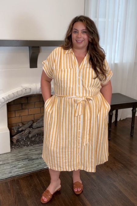 Target plus size yellow and white striped dress with belt & pockets. 

#LTKStyleTip #LTKFindsUnder50 #LTKPlusSize
