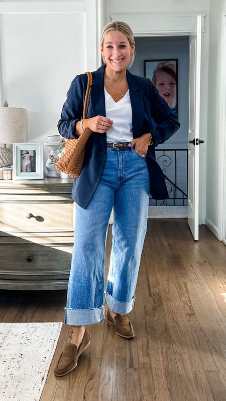 Small top. Medium blazer. 29 short jeans (I cuffed them). True to size 8 loafers. Obsessed with this outfit! 

#LTKfindsunder50 #LTKstyletip #LTKmidsize