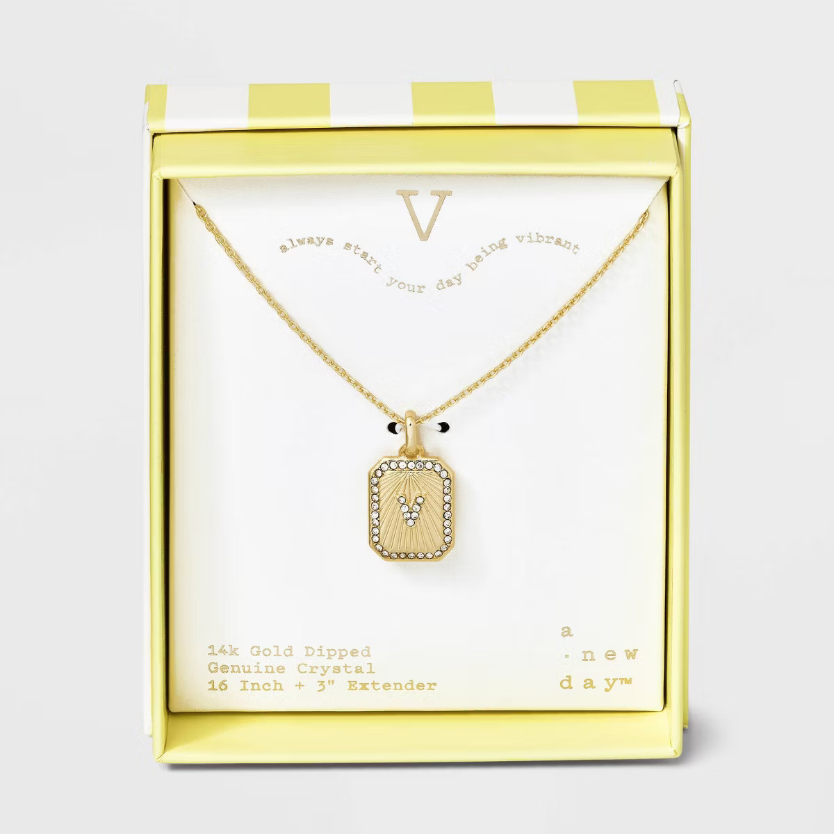 14K Gold Dipped Crystal Diamond Cut Initial Tag Pendant Necklace - A New Day™ Gold | Target