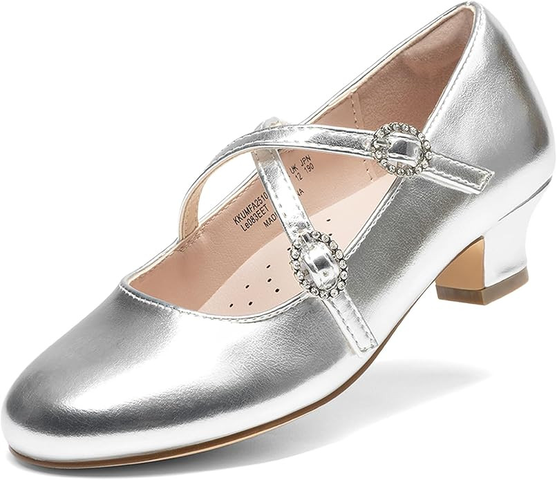 Dream Pairs Girls Dress Shoes Mary Jane High Heel Round Toe Straps Pumps Flower Wedding Party Pri... | Amazon (US)