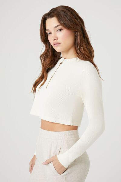 Cotton Ribbed Cropped Henley Top | Forever 21