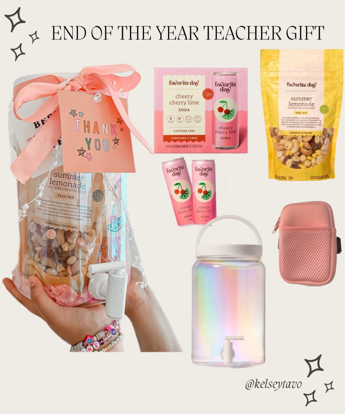 End of the year teacher gift for $24 
Summer teacher gift 
Teacher appreciation 
Drink dispenser, trail mix, target brands, tumbler backpack wallet 

#LTKhome #LTKSeasonal #LTKGiftGuide