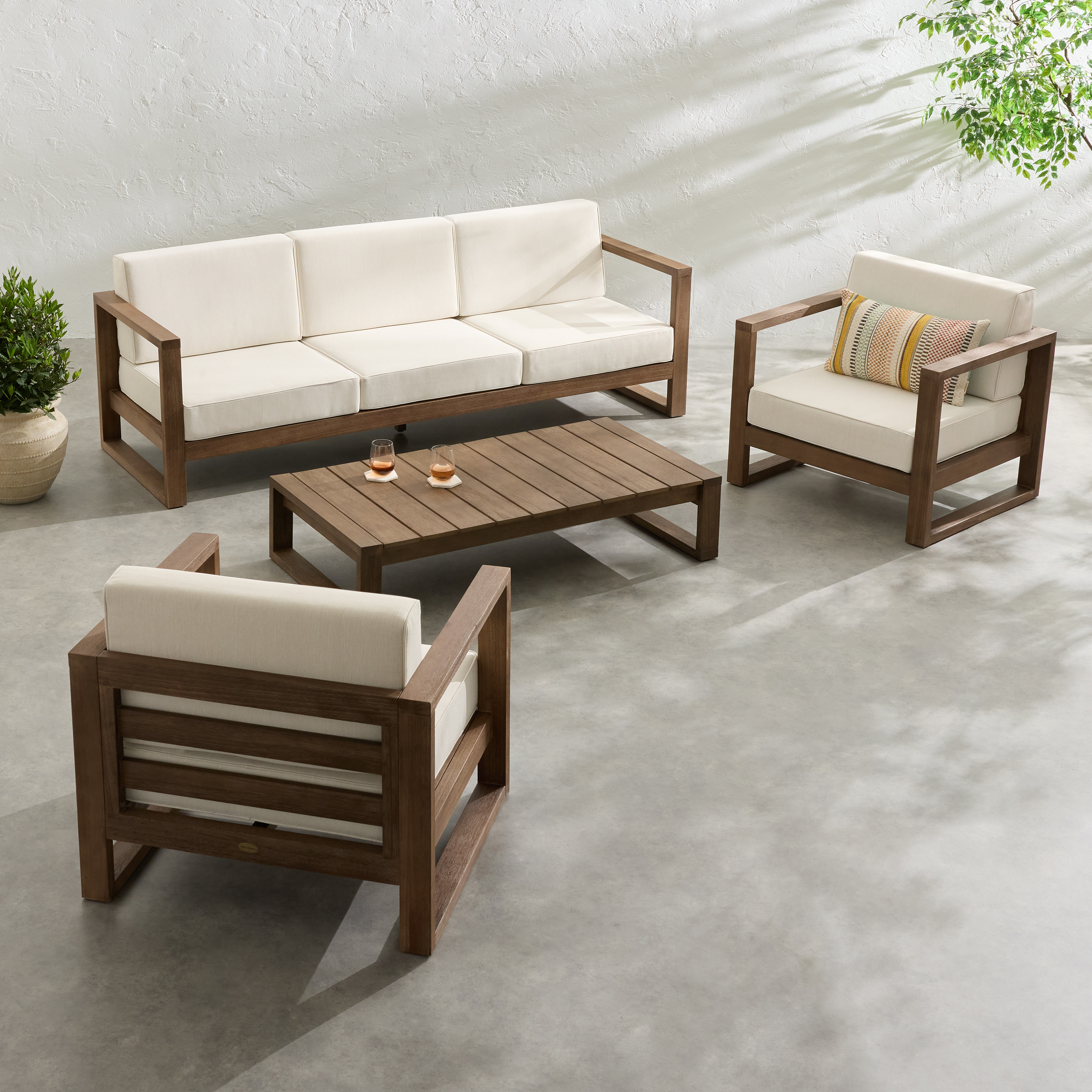 Segovia Eucalyptus 4 Piece Outdoor Furniture Set With Couch | World Market