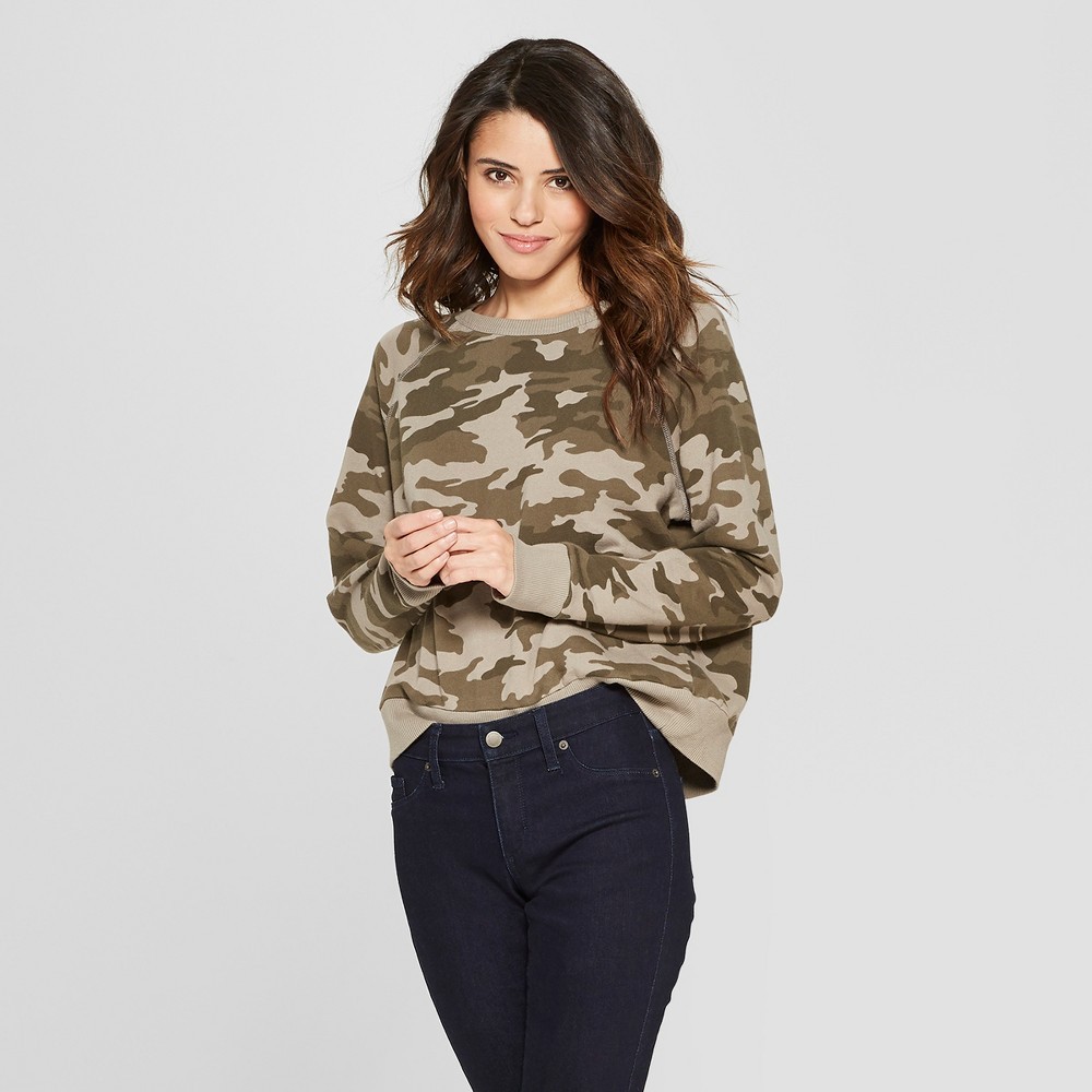 Women's Camo Print Long Sleeve Crew Neck Sweatshirt - Universal Thread Green S, Size: Small | Target