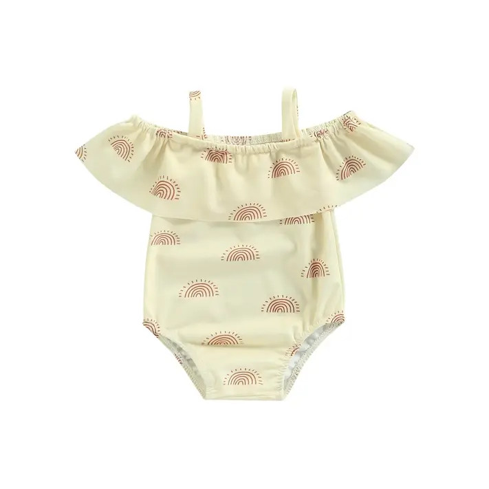 TheFound Toddler Baby Girls Swimsuit Sleeveless Bathing Suit Off Shoulder Swimwear Sun Print Beac... | Walmart (US)