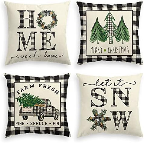 AVOIN colorlife Christmas Buffalo Plaid Snow Farm Fresh Truck Throw Pillow Cover, 18 x 18 Inch Wi... | Amazon (CA)