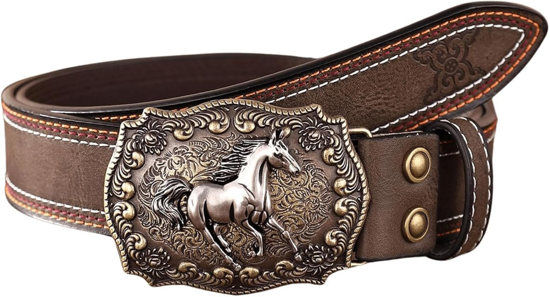 Women's Retro Vintage Western Country Belt Metal Buckle Faux Leather Floral Waist Belts | Amazon (US)