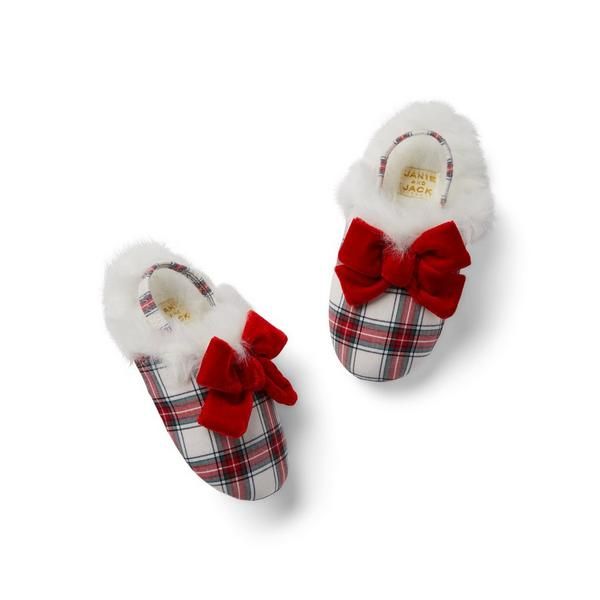 Plaid Faux Fur Bow Slipper | Janie and Jack