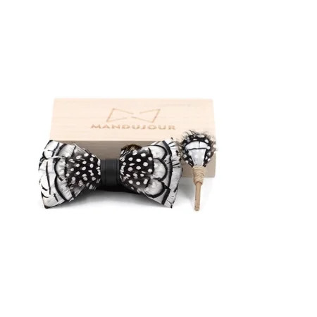 Black White Scaly-sided Merganser Feather Bow Ties lapel Pin Set | Walmart (US)