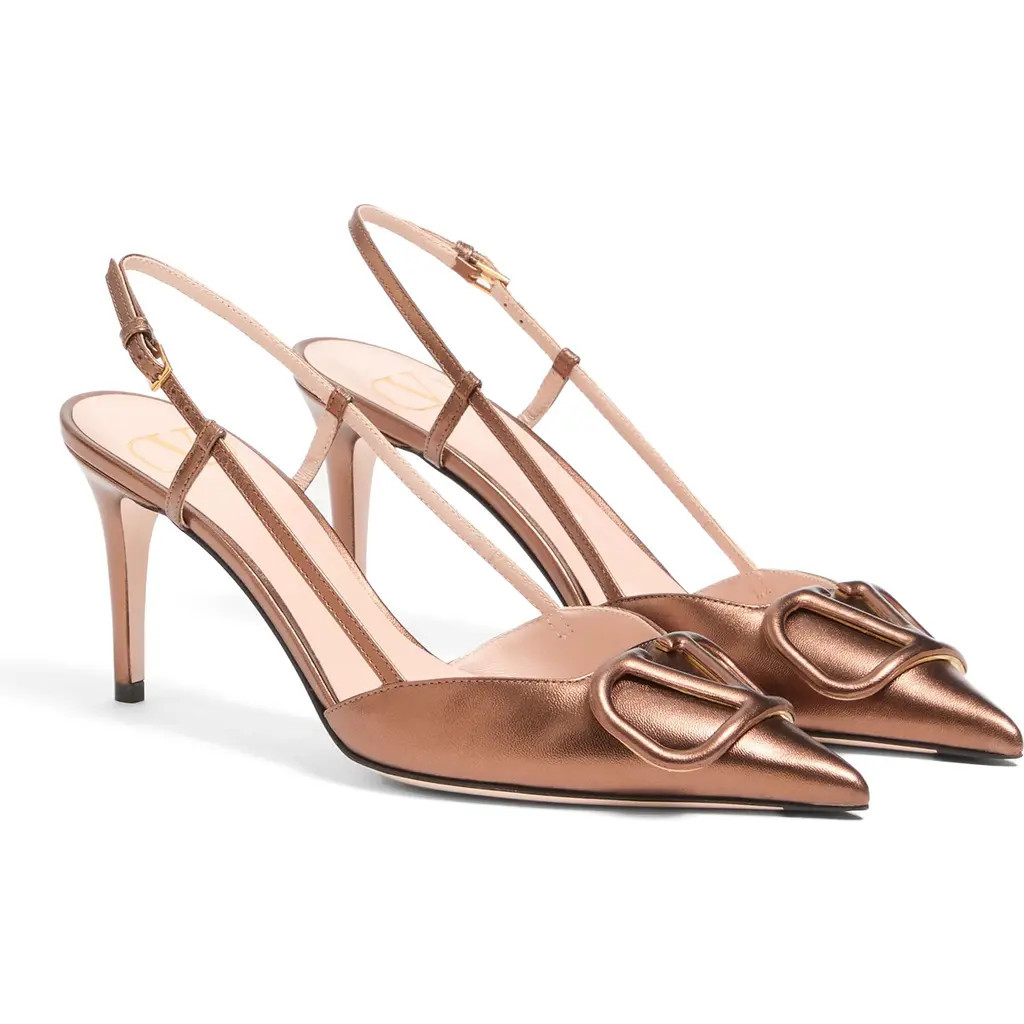 Valentino Garavani VLOGO Signature Metallic Slingback Pump in Bronze at Nordstrom, Size 6.5Us | Nordstrom