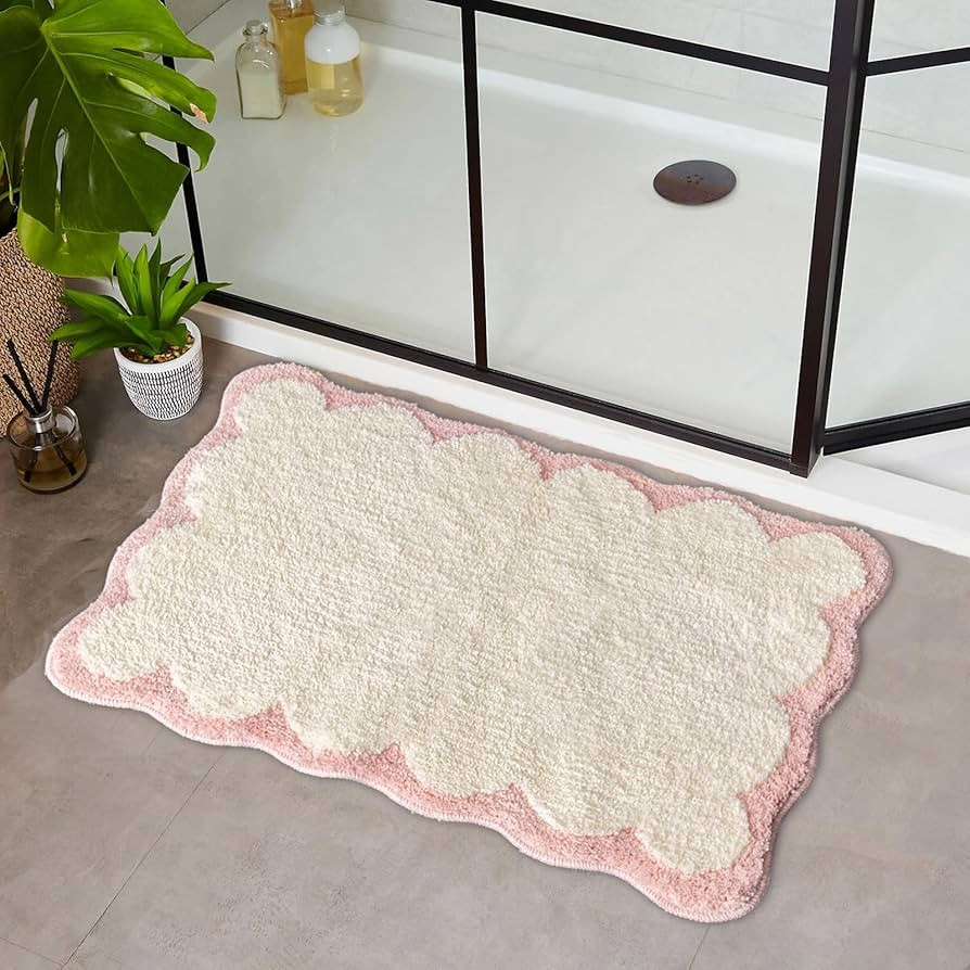 Scalloped Bath Mats Pink Bathroom Rugs Non Slip Washable Cute Bath Mats Microfiber Absorbent Soft... | Amazon (US)