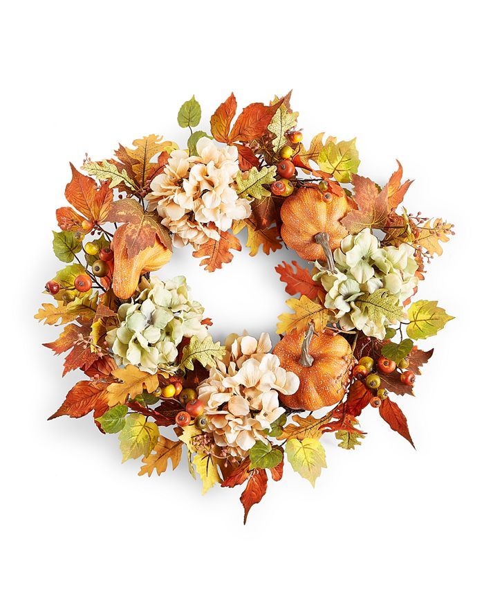 Martha Stewart Collection Pumpkin & Leaves Full Harvest Wreath, Created for Macy's & Reviews - Ar... | Macys (US)