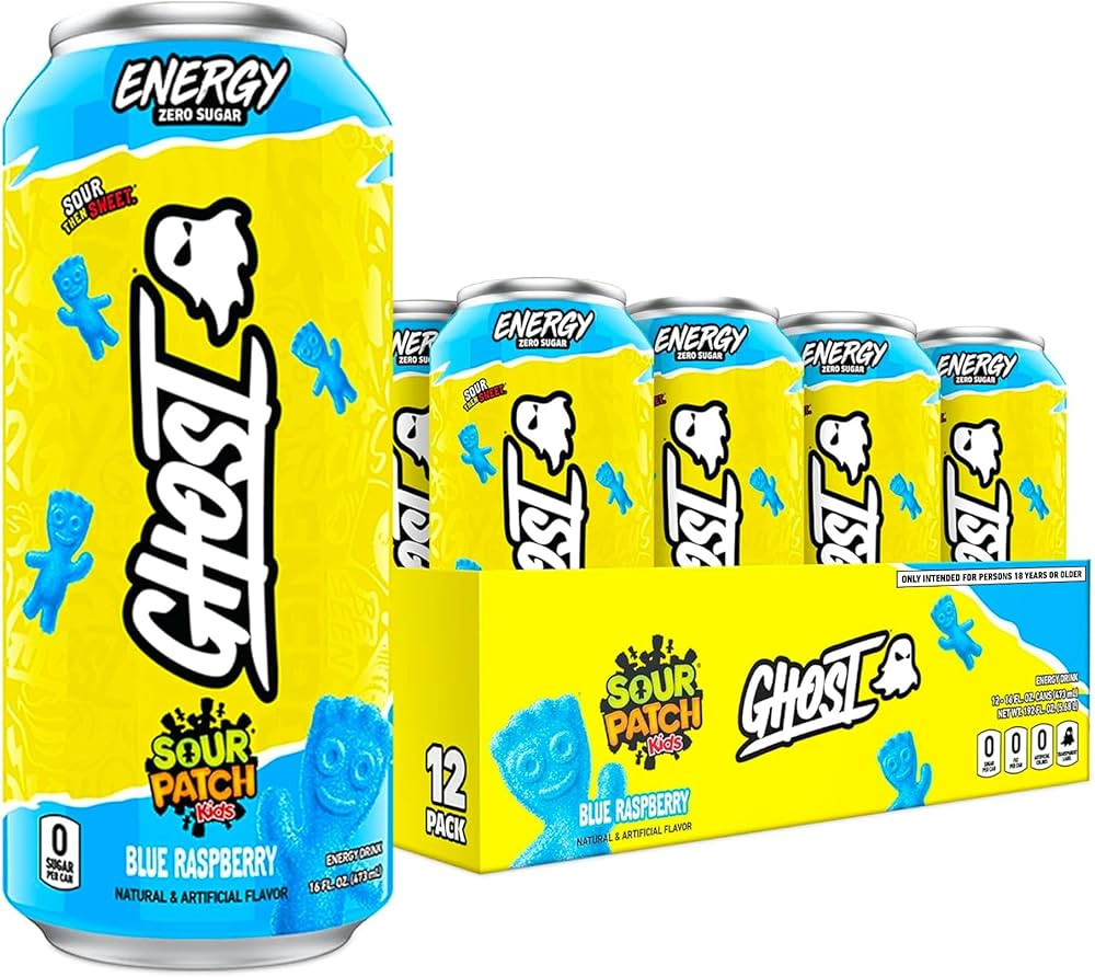 GHOST Energy Drink - 12-Pack, Sour Patch Kids Blue Raspberry, 16oz - Energy & Focus & No Artifici... | Amazon (US)