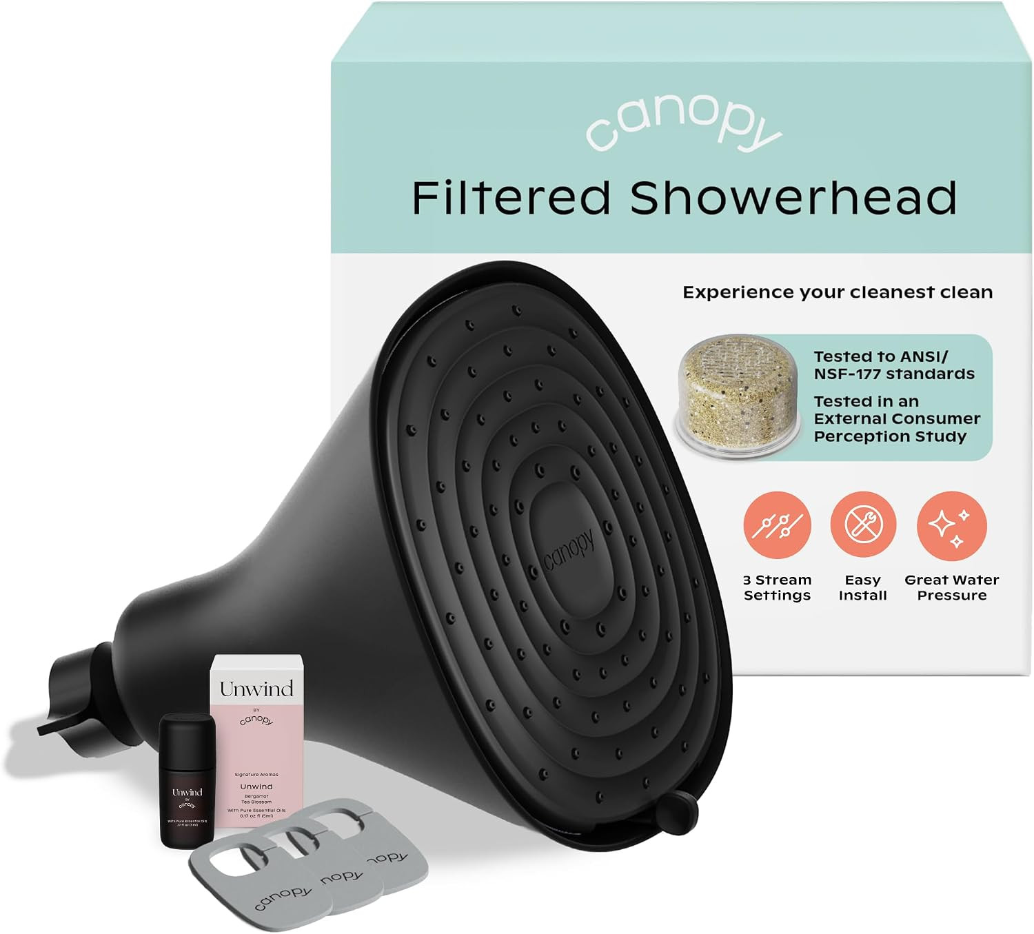 Canopy Filtered Shower Head - High Pressure Shower Head Filter for Hard Water - Shower Filter To Remove Impurities for Healthier Scalp, Skin & Hair - Reduce Dry Skin & Breakage - Black Shower Head | Amazon (US)