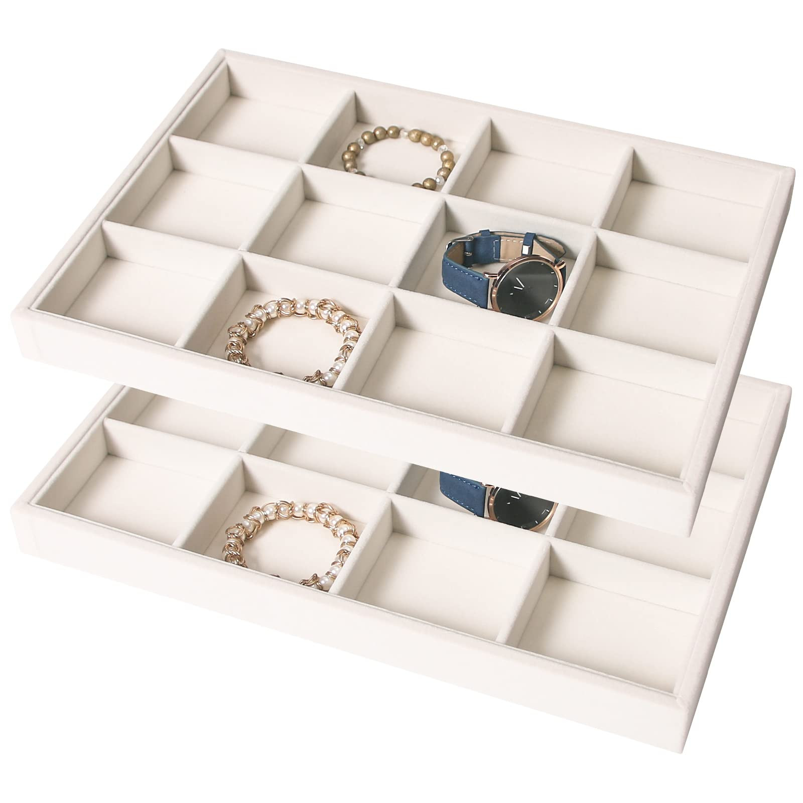 Coward 2PC Stackable 12 Grids Jewelry Organizer Tray Bracelet Display Stand for Selling Velvet Necklace Holder Earring Box Storage (12grid+12grid) | Amazon (US)