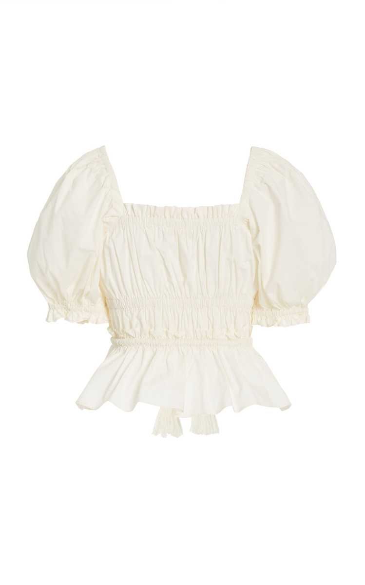 Evita Belted Smocked Cotton Top | Moda Operandi (Global)