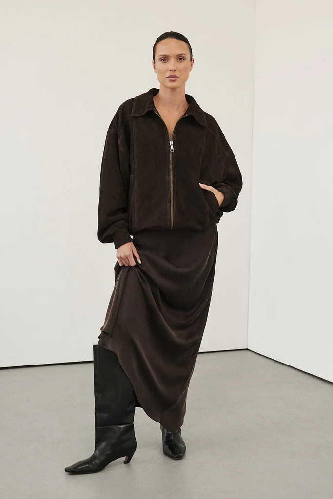 DALTON BITTER CHOC SUEDE BOMBER | DISSH