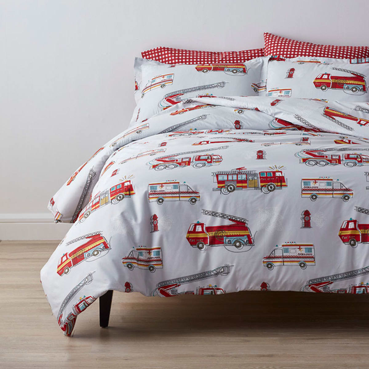 Company Kids™ Firetrucks Organic Cotton Percale Duvet Cover | The Company Store