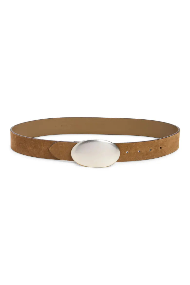 Madewell Oval Buckle Suede Belt in Aged Cognac at Nordstrom, Size Small | Nordstrom