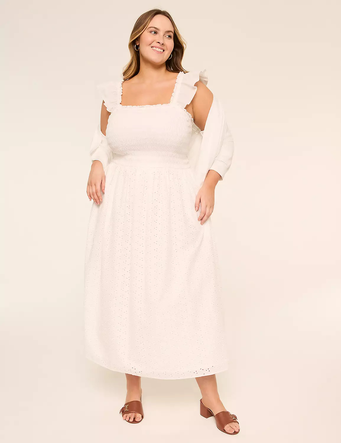 Ruffled Square-Neck Eyelet Maxi Dress | Lane Bryant (US)