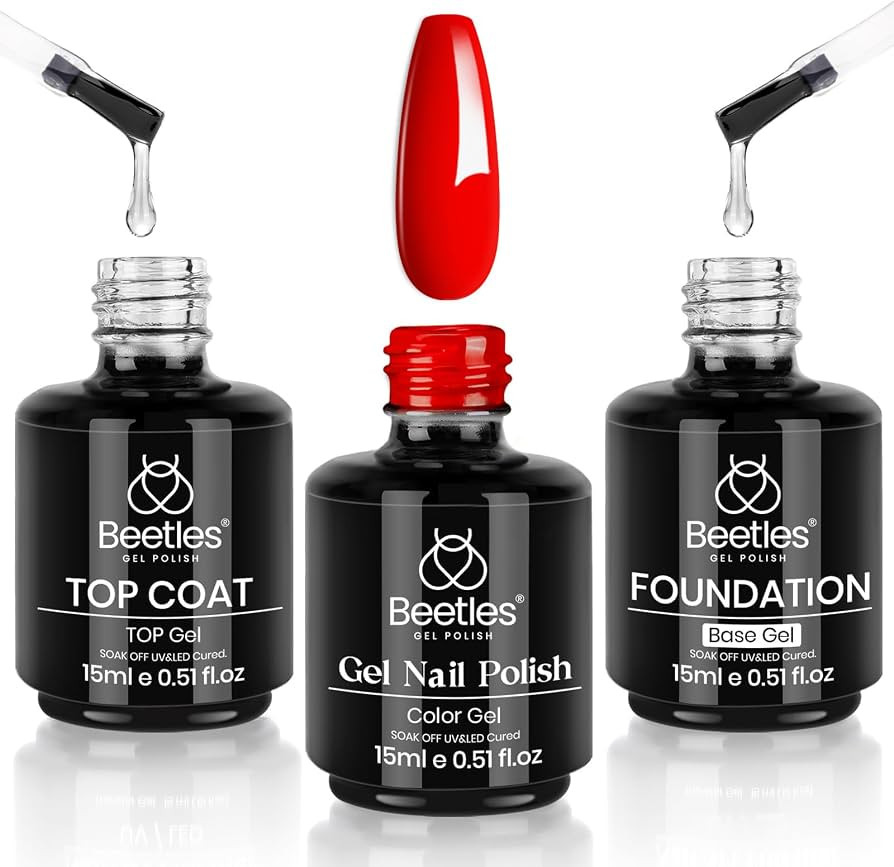 Beetles Red Gel Nail Polish Set 3Pcs 15ml No Wipe Gel Top Coat & Base Coat Red Gel Polish Soak Of... | Amazon (US)