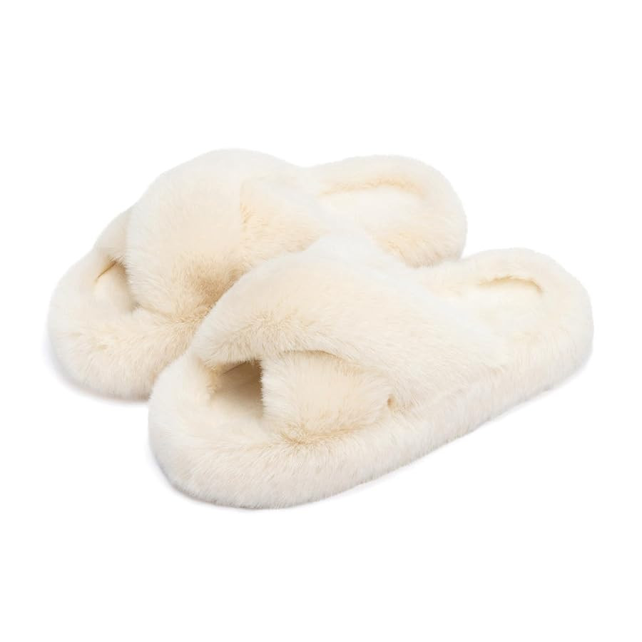 Chantomoo Women's Blue Memory Foam Faux Fur Lined Open Toe Slippers for Women - US 12 | Amazon (US)