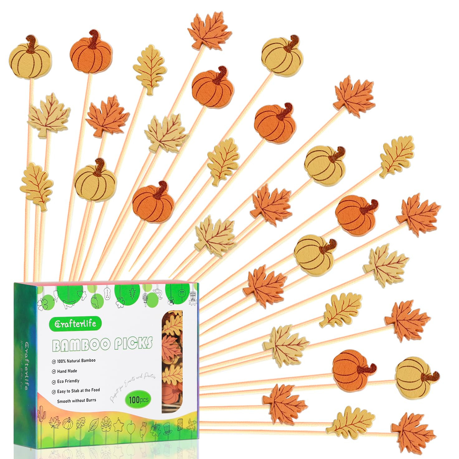 Fall Cocktail Picks Pumpkin Maple Leaf Assorted Autumn Theme Toothpicks Fruit Drinks Dessert Stic... | Amazon (US)