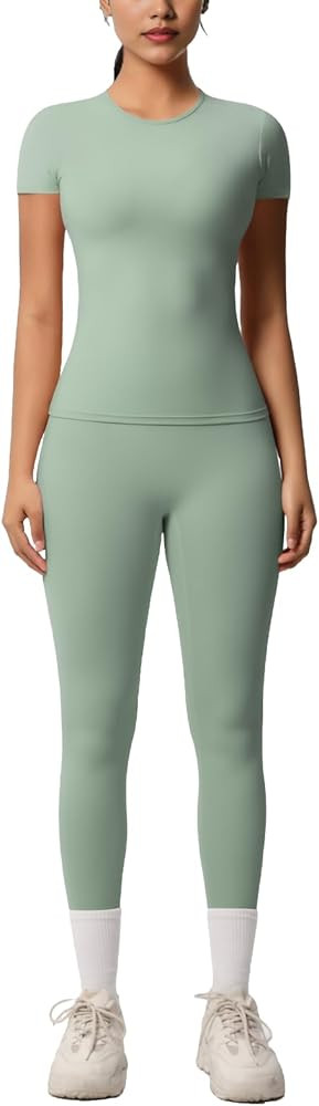 Women’s 2 Piece Workout Set – Athletic T-Shirt & High Waist Leggings – Activewear for Gym, ... | Amazon (US)