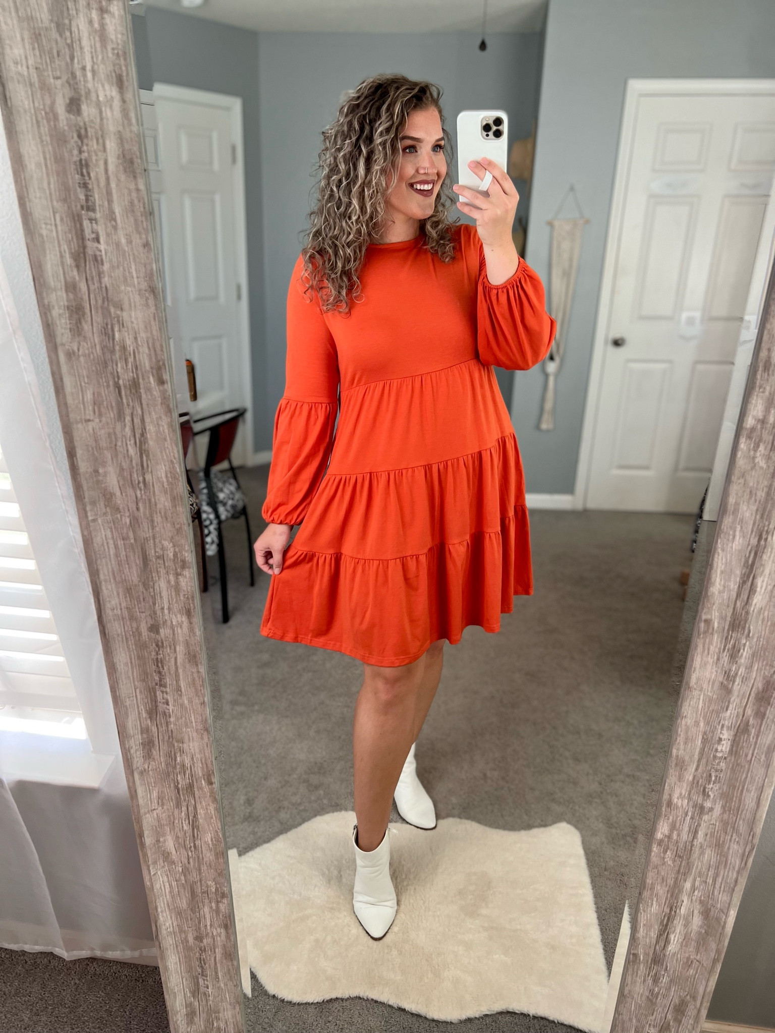 Fall burnt orange dress 🍊🍂🧡 Size L
#dress #falltransition #falloutfits #fallfashion #fallstyle #styleinspo #outfitideas #familyphotos #orangedress #longsleeve #booties #whiteboots #midsizeoutfits #curvyfashion #affordablefashion #ootd #pumpkinpatchoutfits 

#LTKSeasonal #LTKcurves #LTKstyletip