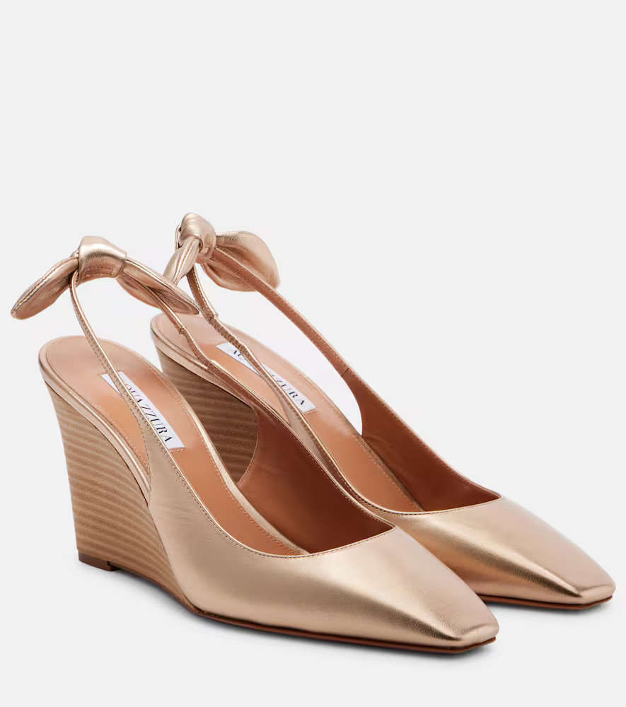 Aquazzura Very Bow Tie 85 leather wedges | Mytheresa (US/CA)