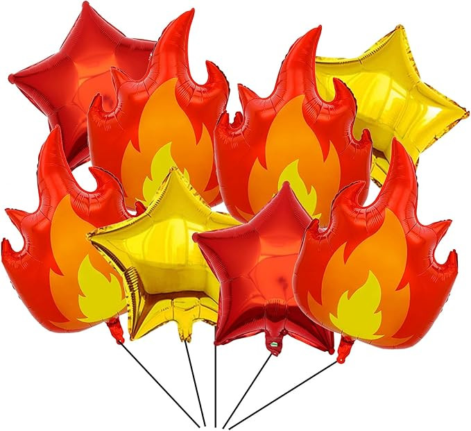 8PCS 32 Inch Fire Balloons Large Flame Balloons Aluminum Foil With Red Gold Star Mylar balloons F... | Amazon (US)
